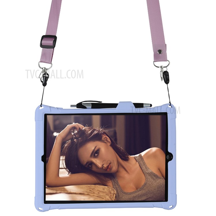 Kickstand PC Soft Silicone Case with Hanging Rope for Apple iPad 10.2 (2020)(2019)/Air 10.5 inch (2019) - Purple-8