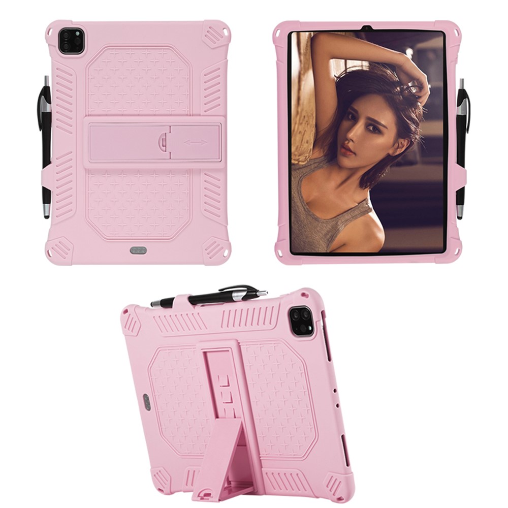 Case de Silicone Souple de Kickstand PC Avec Lonyard Pour Ipad Air (2020) / Air (2022) / Pro 11-pouces (2021) (2020) (2018) - Rose