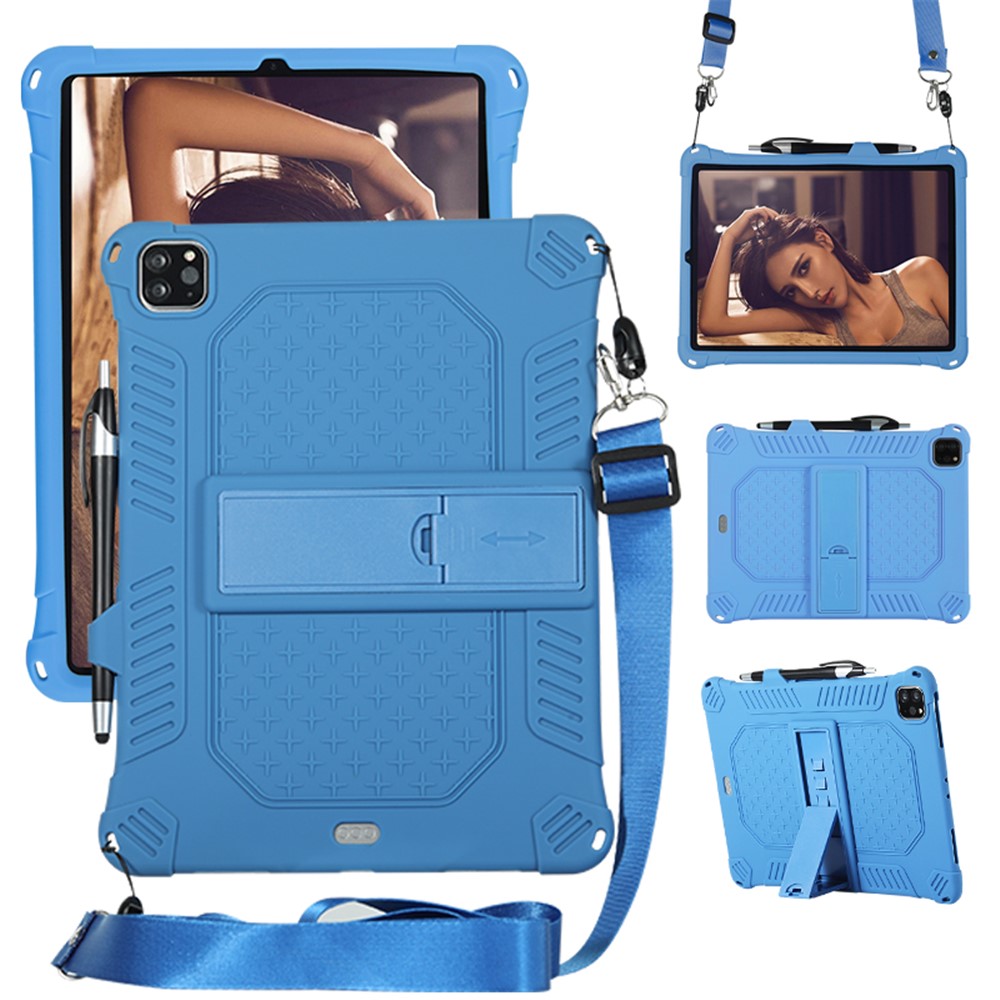 Kickstand PC Soft Silicone Case with Lanyard for iPad Air (2020) / Air (2022) / Pro 11-inch (2021)(2020)(2022) - Dark Blue