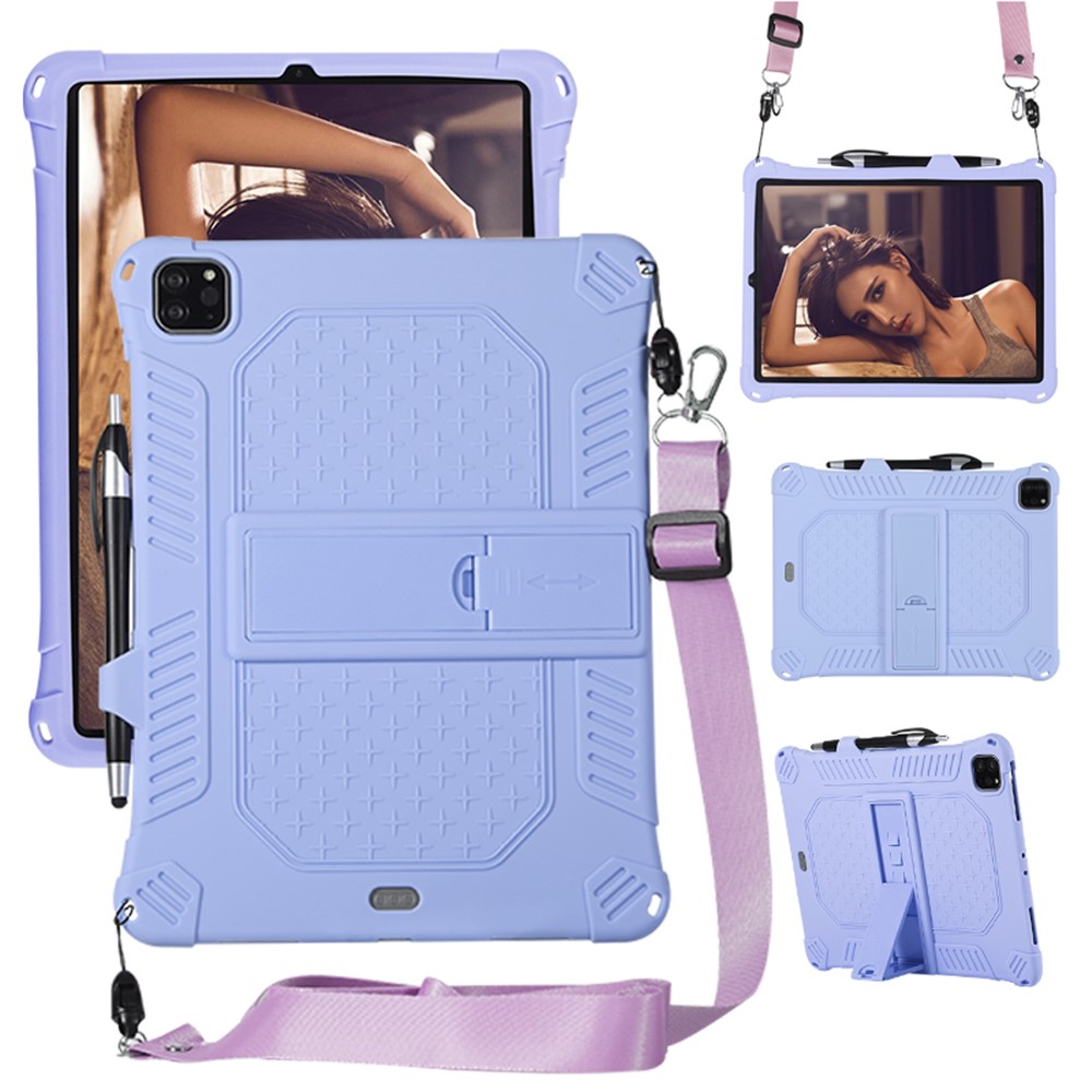 Kickstand PC Soft Silicone Case with Lanyard for iPad Air (2020) / Air (2022) / Pro 11-inch (2021)(2020)(2022) - Purple