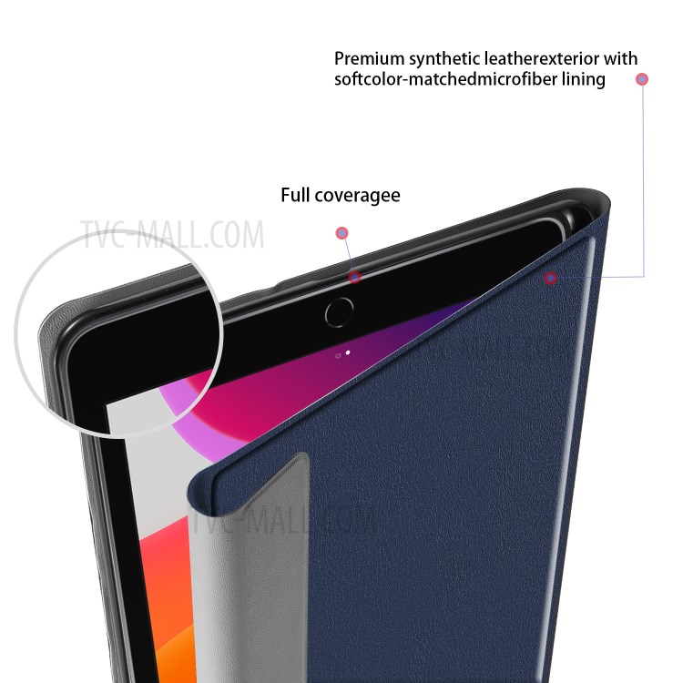 Smart Leather Stand Case with Pen Slot for iPad 10.2 (2019) - Blue-4