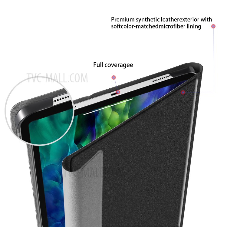 Shell Smart Support En Cuir Avec Fente Stylo Pour IPad Pro 11 Pouces (2020) - Noir-4
