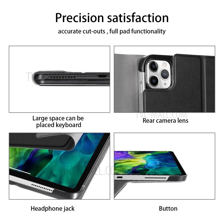Shell Smart Support En Cuir Avec Fente Stylo Pour IPad Pro 11 Pouces (2020) - Noir-6