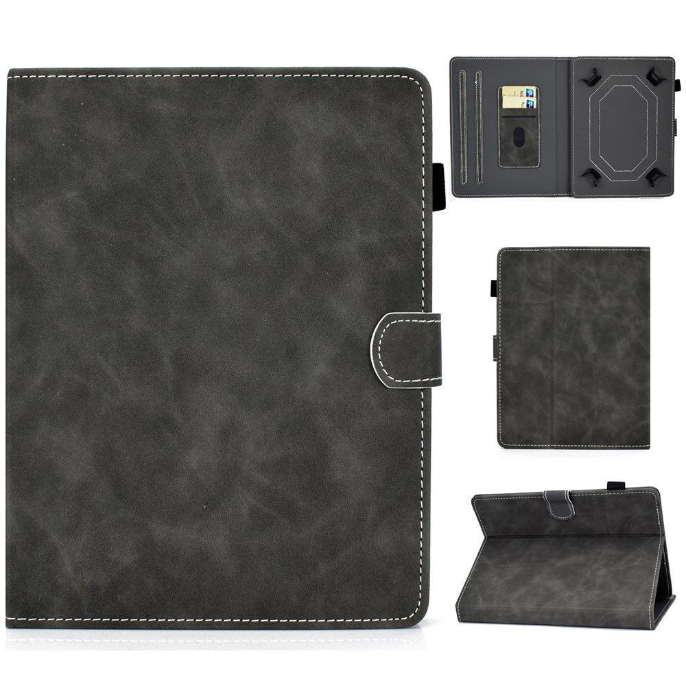 Solid Color Card Slots Stand Flip Leather Protective Shell for 10-inch Tablets - Black-1