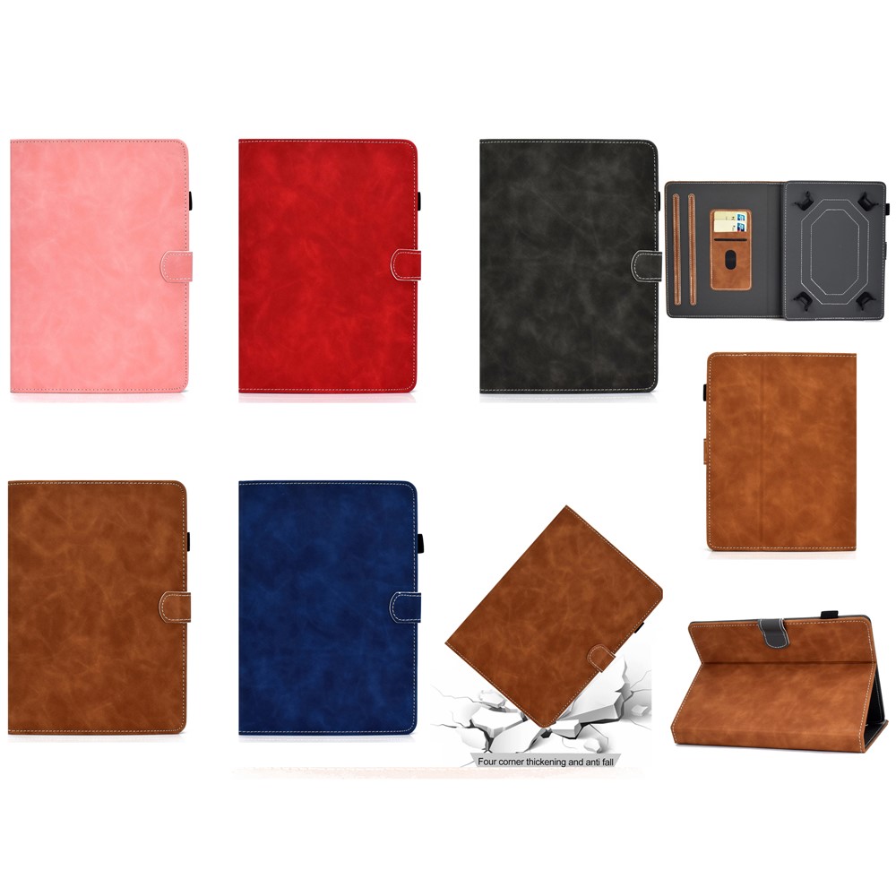 Solid Color Card Slots Stand Flip Leather Protective Shell for 10-inch Tablets - Black-12