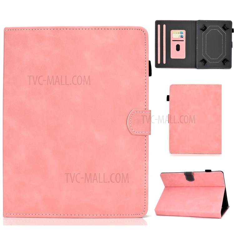 Solid Color Card Slots Stand Flip Leather Protective Shell for 10-inch Tablets - Pink-1