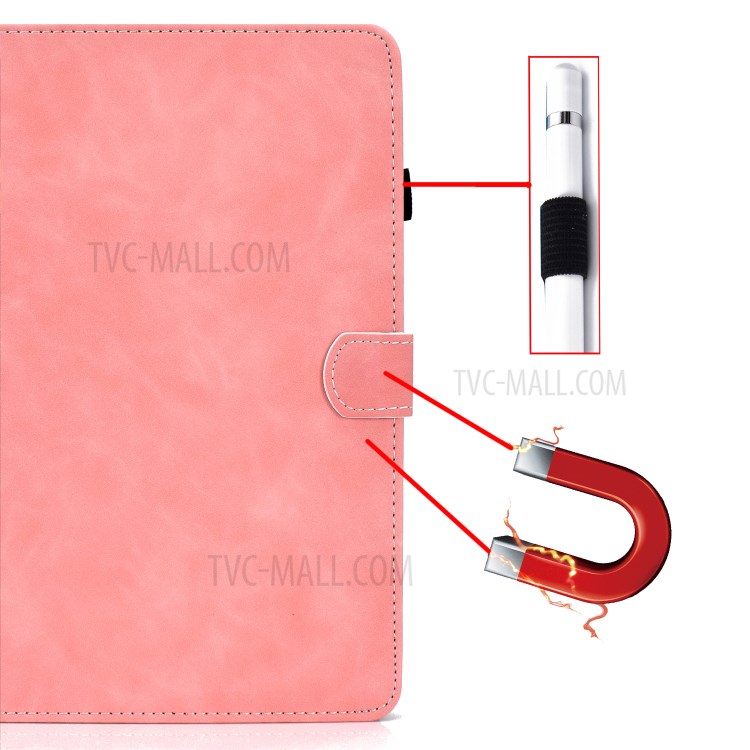 Solid Color Card Slots Stand Flip Leather Protective Shell for 10-inch Tablets - Pink-11