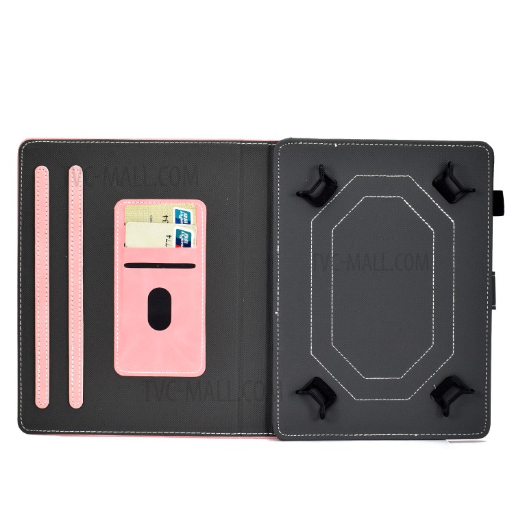 Solid Color Card Slots Stand Flip Leather Protective Shell for 10-inch Tablets - Pink-4