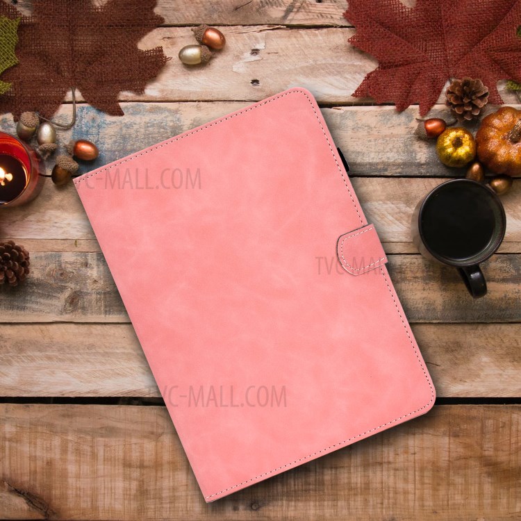 Solid Color Card Slots Stand Flip Leather Protective Shell for 10-inch Tablets - Pink-9