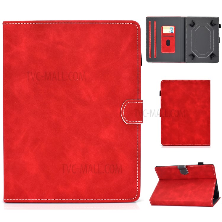 Solid Color Card Slots Stand Flip Leather Protective Shell for 8-inch Tablets - Red-1