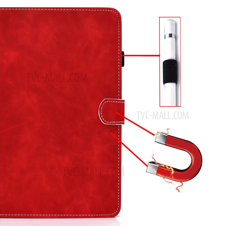 Solid Color Card Slots Stand Flip Leather Protective Shell for 8-inch Tablets - Red-11