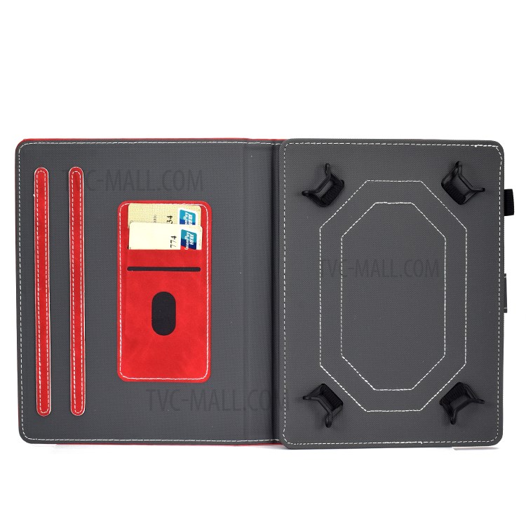 Solid Color Card Slots Stand Flip Leather Protective Shell for 8-inch Tablets - Red-4