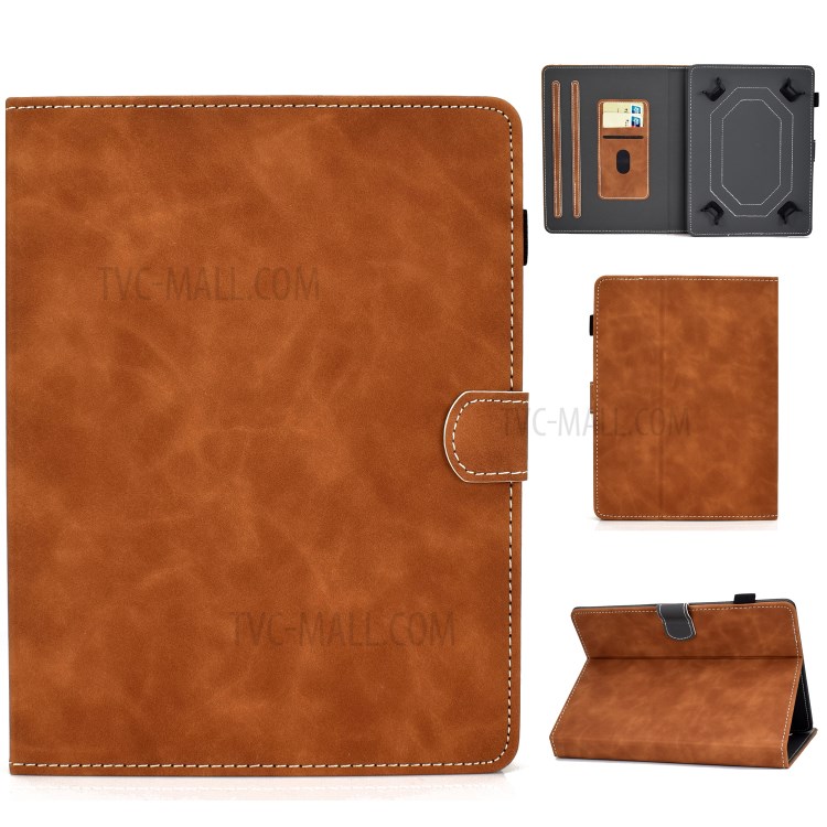 Solid Color Card Slots Stand Flip Leather Protective Shell for 8-inch Tablets - Brown-1