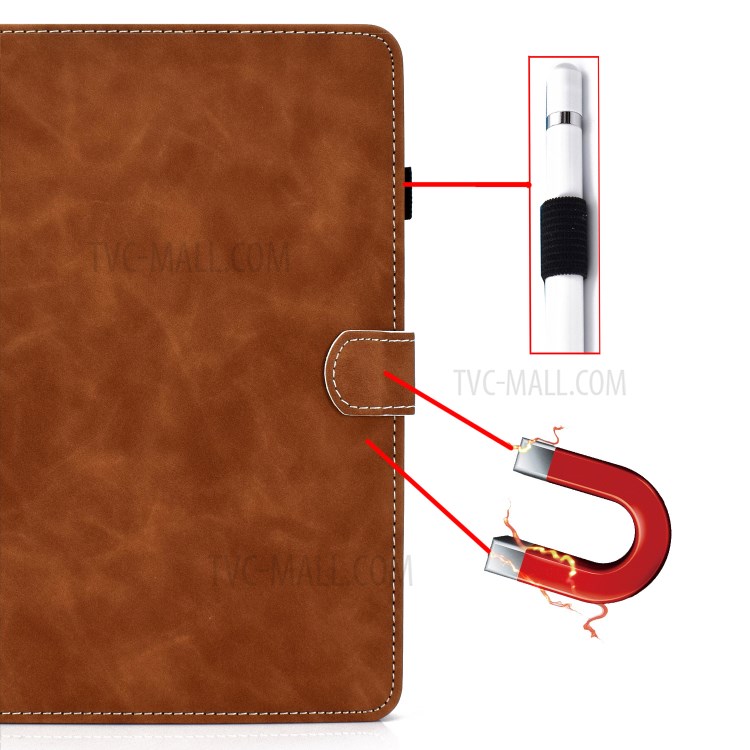 Solid Color Card Slots Stand Flip Leather Protective Shell for 8-inch Tablets - Brown-11