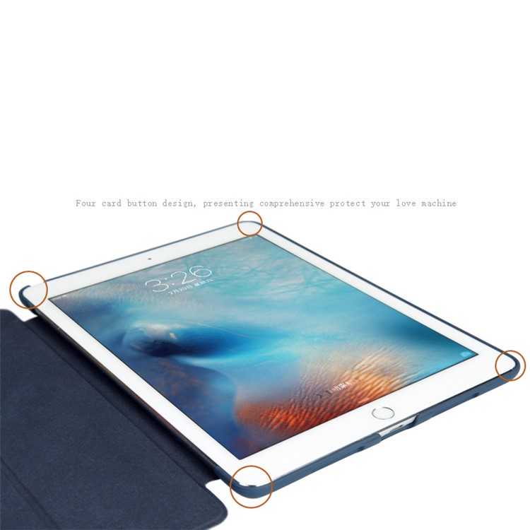 Deerskin Texture Tri-Fold Stand Smart Leather Shell for iPad Pro 9.7 inch - Dark Blue-2