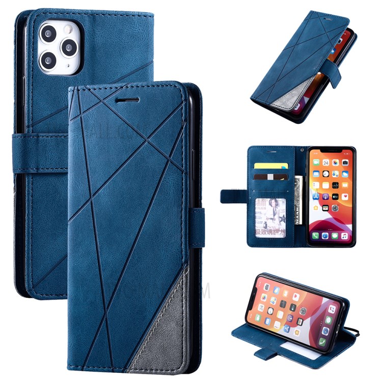 Color Splicing Wallet Stand Leather Mobile Cover for iPhone 11 Pro Max 6.5 inch - Blue-1