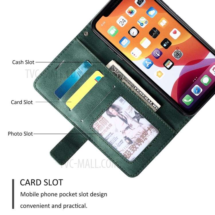 Color Splicing Wallet Stand Leather Mobile Cover for iPhone 11 Pro Max 6.5 inch - Green-4