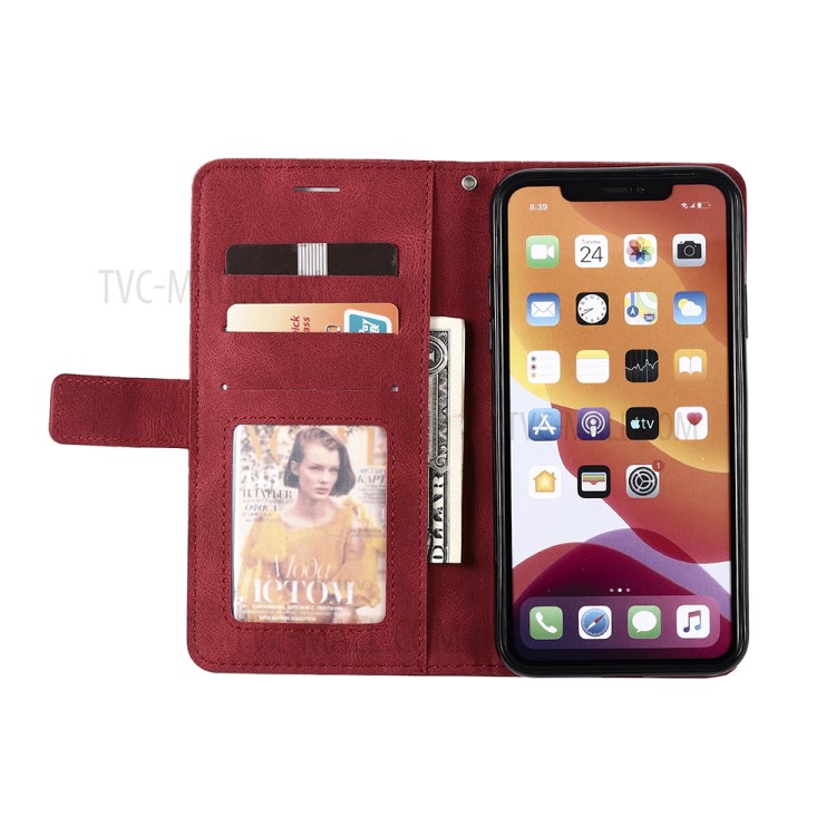 Color Blocking Stylish Protective Leather Shell for iPhone 11 Pro 5.8 inch - Red-11