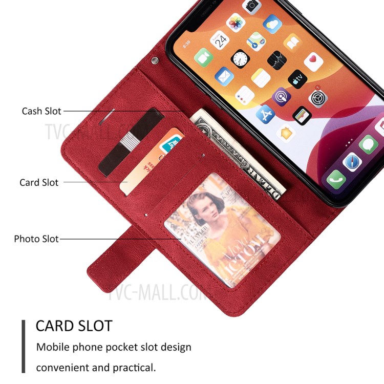 Color Blocking Stylish Protective Leather Shell for iPhone 11 Pro 5.8 inch - Red-4