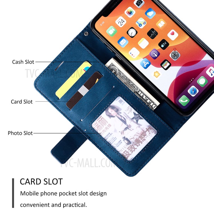 Color Blocking Stylish Protective Leather Shell for iPhone 11 Pro 5.8 inch - Blue-4