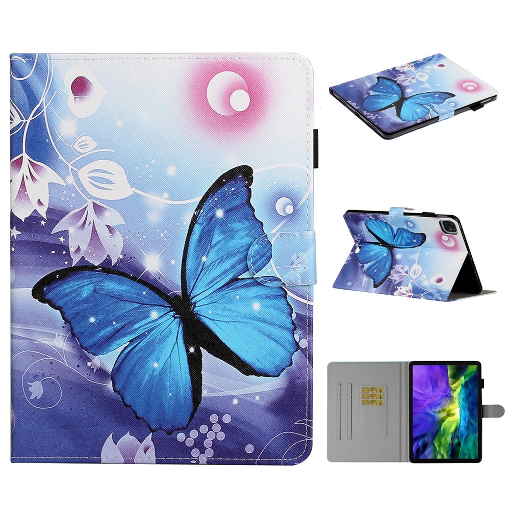 Pattern Printing Leather Stand Shell with Card Slots for iPad Pro 11-inch (2020) (2018) - Blue Butterfly-1