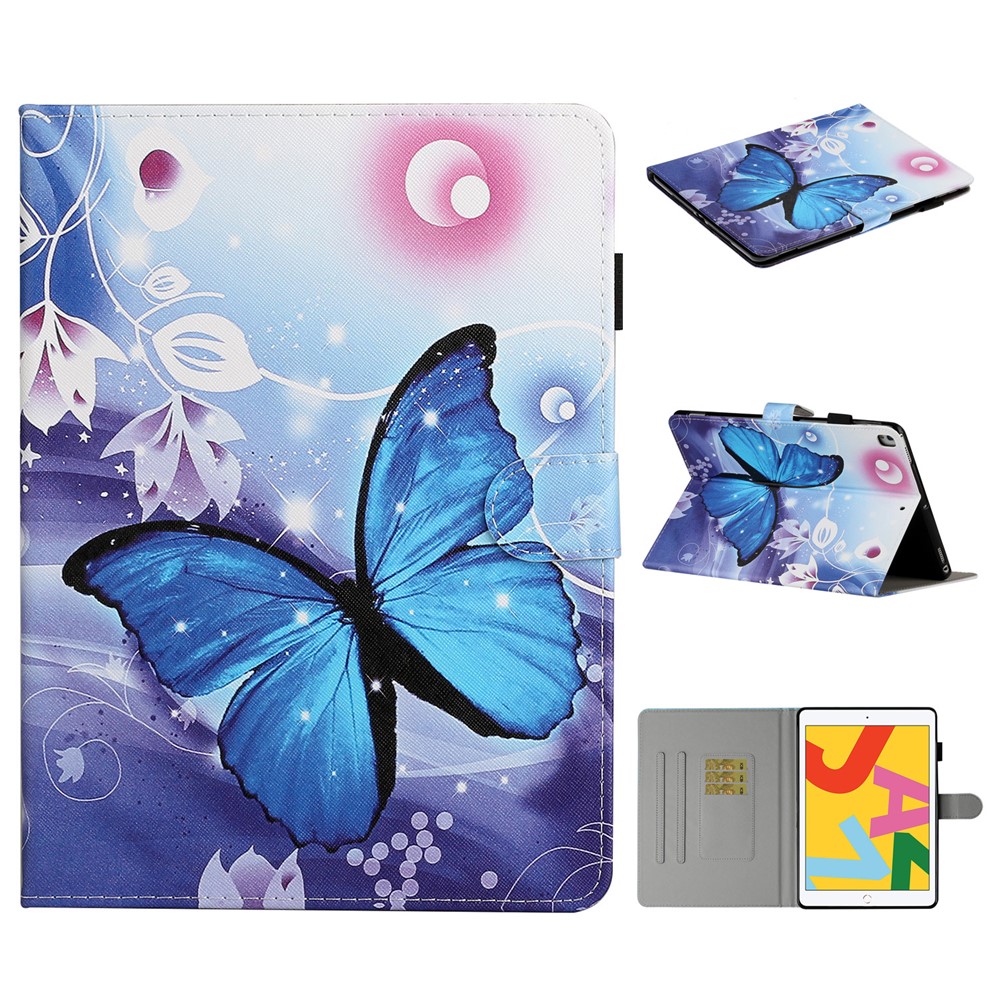 Padrive Printing Stand Leather Card Solder Para Ipad 10.2 (2021)/(2020)/(2019)/Air 10,5 Polegadas (2019) - Borboleta Azul