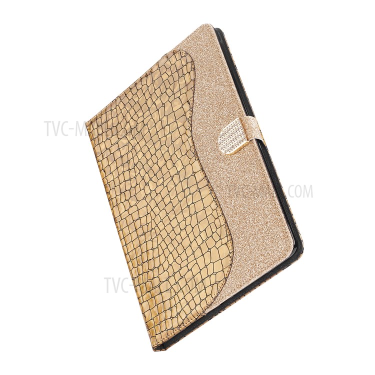 Crocodile Texture Flash Powder Stand Case de Tableta Con Ranuras Para Tarjetas Para Ipad 10.2 (2021)/(2020)/(2019) / Ipad Air 10.5 Pulgadas (2019) - Oro-3