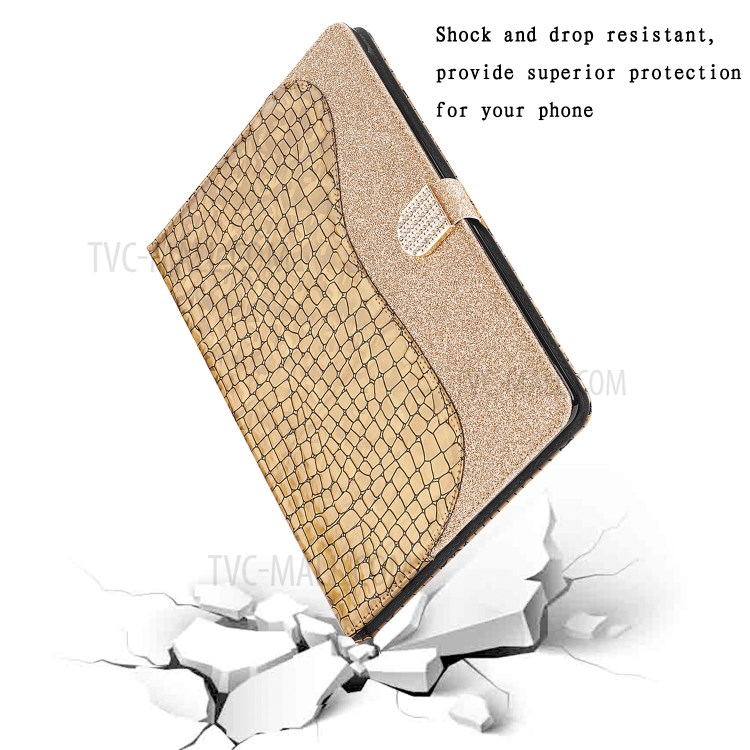 Crocodile Texture Flash Powder Stand Case de Tableta Con Ranuras Para Tarjetas Para Ipad 10.2 (2021)/(2020)/(2019) / Ipad Air 10.5 Pulgadas (2019) - Oro-7