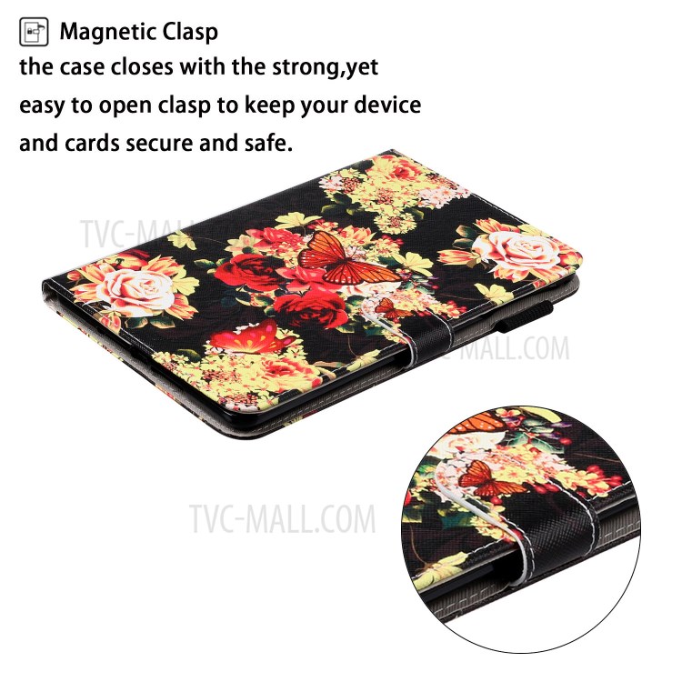 Pattern Printing Leather Wallet Case for iPad 9.7-inch (2018) / 9.7-inch (2017) / Pro 9.7 inch (2016) / Air 2 / Air (2013) - Butterfly and Flower-3