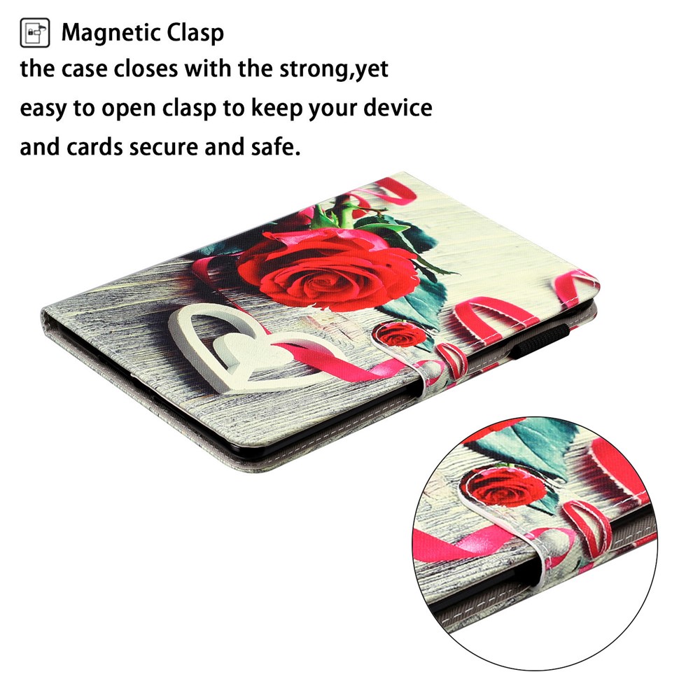 Pattern Printing Leather Wallet Case for iPad 9.7-inch (2018) / 9.7-inch (2017) / Pro 9.7 inch (2016) / Air 2 / Air (2013) - Red Rose and Heart-3