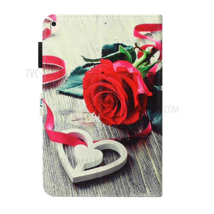 Pattern Printing Leather Wallet Stand Case for iPad 10.2 (2020)(2019) / Air 10.5 inch (2019) - Red Rose and Heart-2