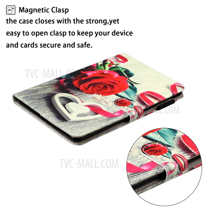 Pattern Printing Leather Wallet Stand Case for iPad 10.2 (2020)(2019) / Air 10.5 inch (2019) - Red Rose and Heart-3