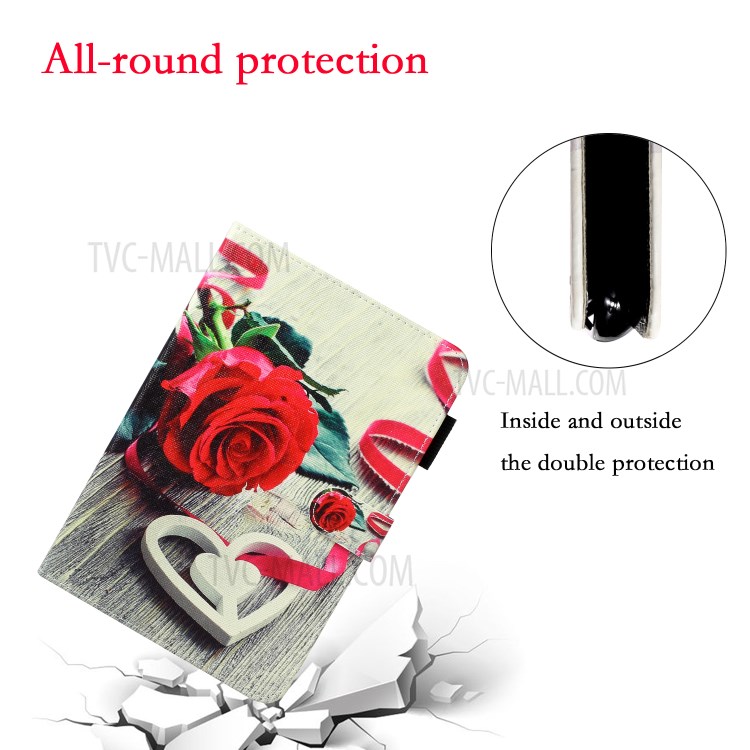 Pattern Printing Leather Wallet Stand Case for iPad 10.2 (2020)(2019) / Air 10.5 inch (2019) - Red Rose and Heart-4