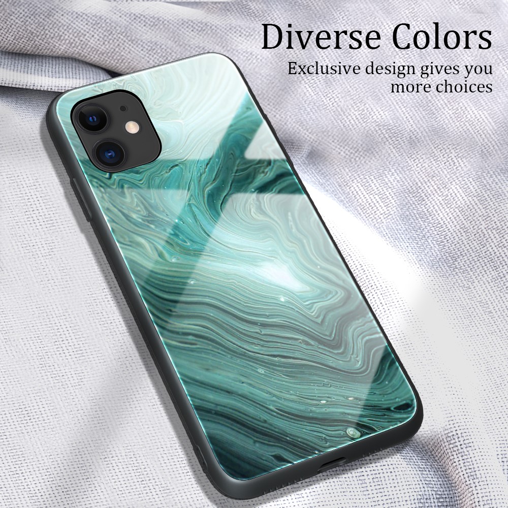 Marble Skin Tempered Glass + TPU Shell for iPhone 12 Pro/12 Max 6.1 inch - Green Flow-2