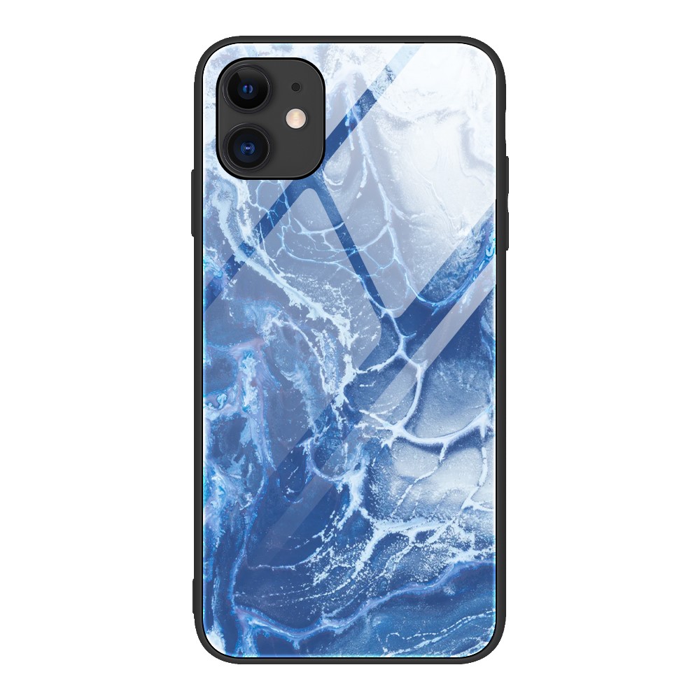 Marble Skin Tempered Glass + TPU Shell for iPhone 12 Pro/12 Max 6.1 inch - Blue Spray-1