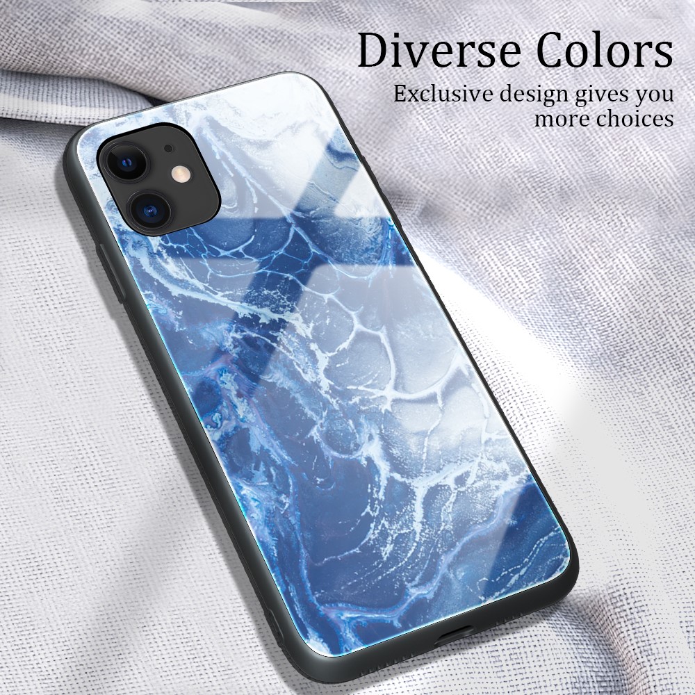 Marble Skin Tempered Glass + TPU Shell for iPhone 12 Pro/12 Max 6.1 inch - Blue Spray-2