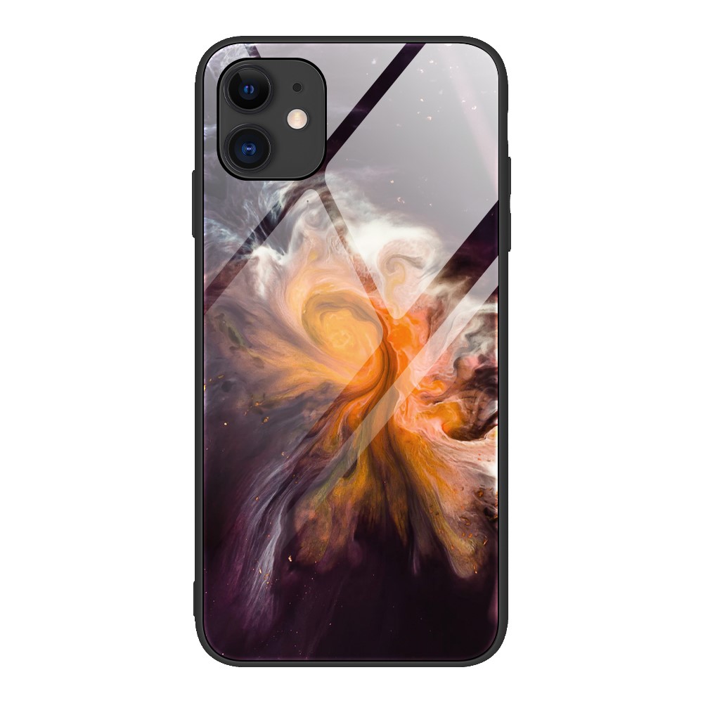 Marble Skin Tempered Glass + TPU Shell for iPhone 12 Pro/12 Max 6.1 inch - Orange Flow-1