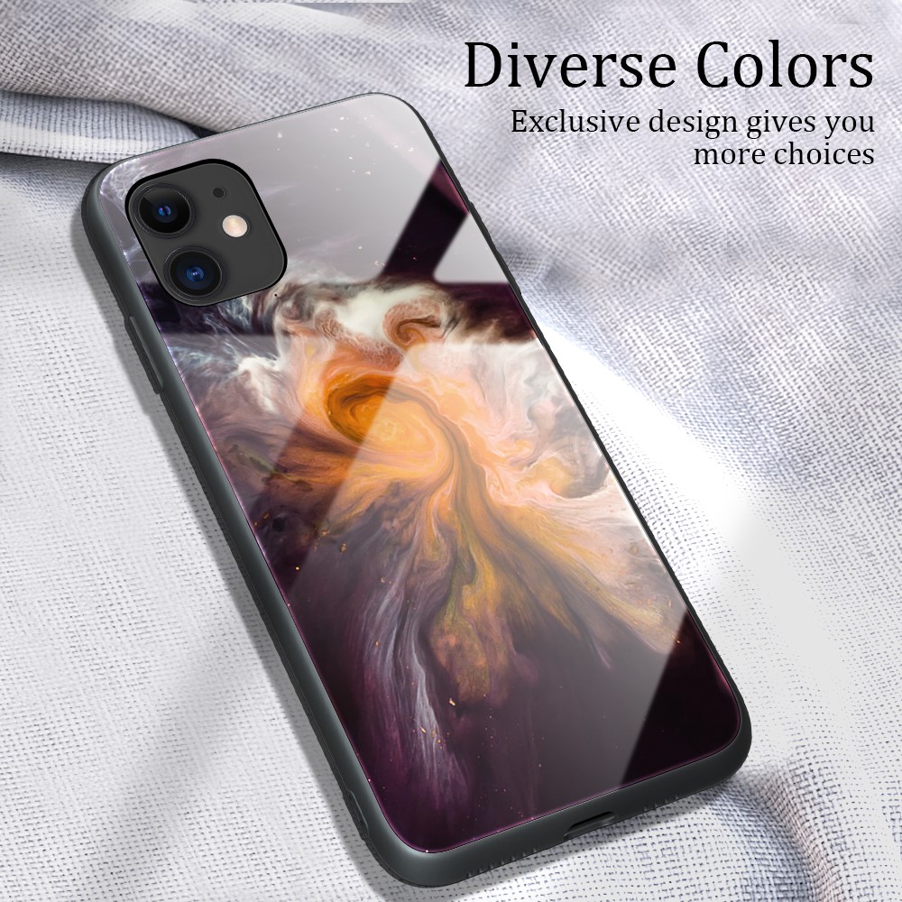 Marble Skin Tempered Glass + TPU Shell for iPhone 12 Pro/12 Max 6.1 inch - Orange Flow-2