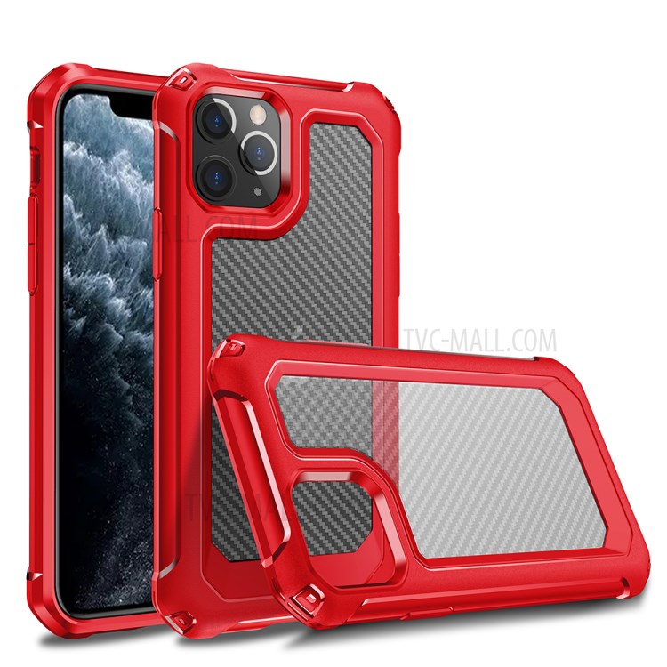 Carbon Fiber Texture PC + TPU Hybrid Case for iPhone 11 Pro 5.8 inch - Red-1