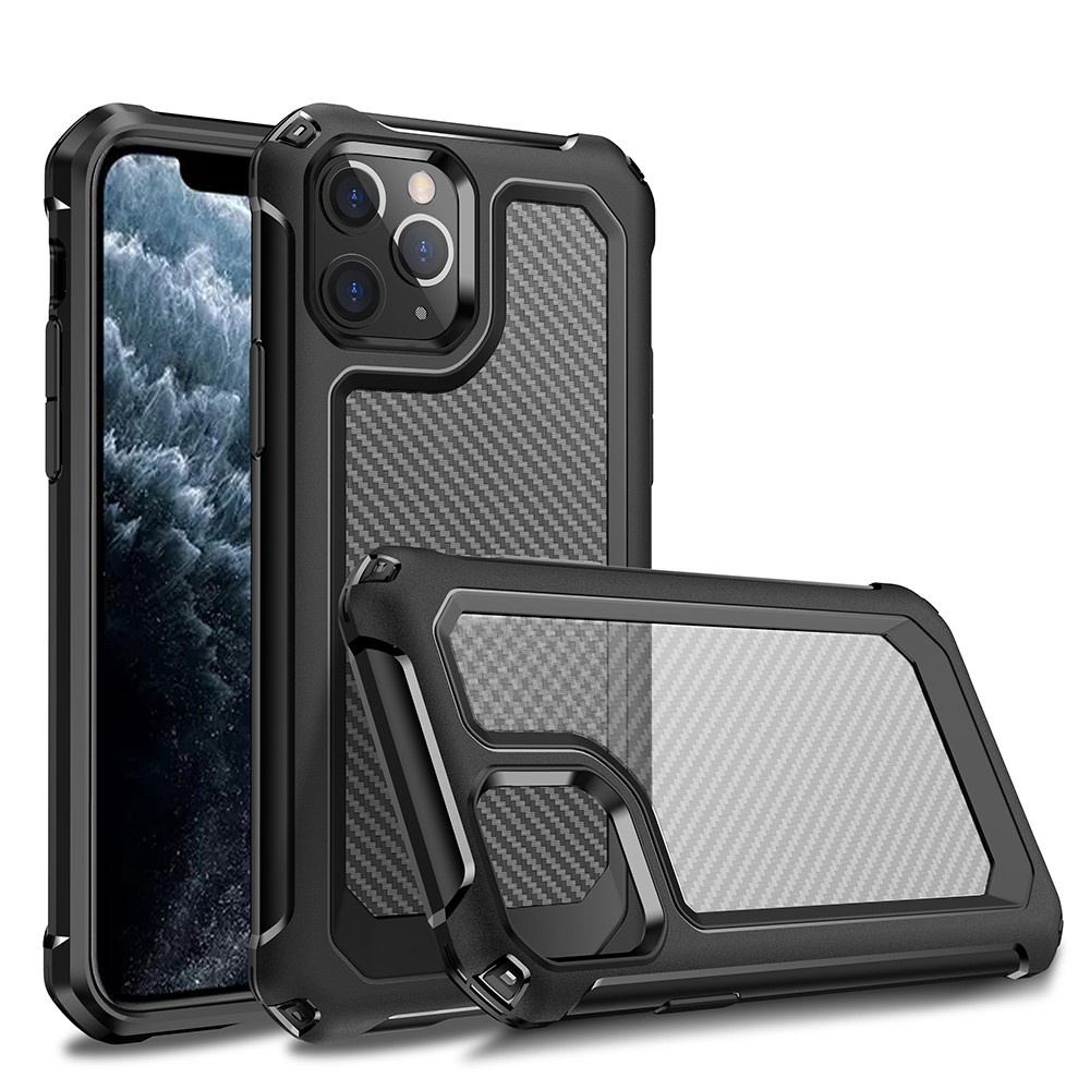 Kohlefaser Textur PC + TPU Combo -hülle Für Iphone 11 Pro Max 6,5 Zoll - Schwarz