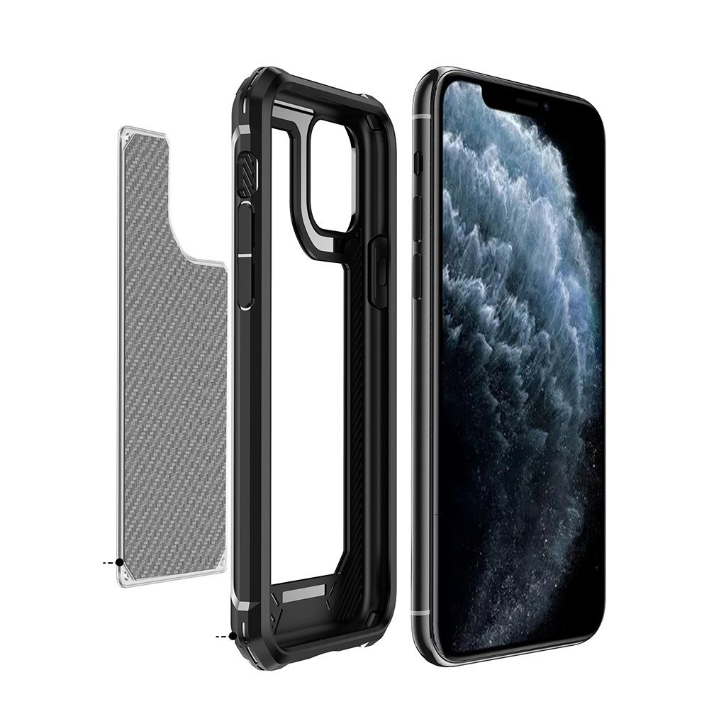 Textura de Fibra de Carbono PC + TPU Combina de Combinação Para Iphone 11 Pro Máximo 6,5 Polegadas - Preto