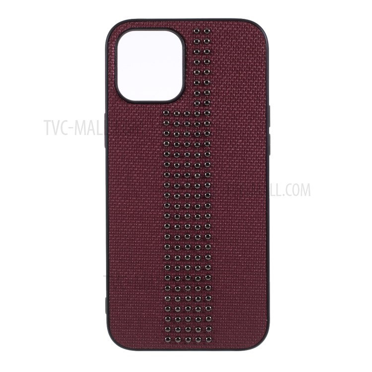 Rivet Style PU Leather Coated TPU PC Cover for iPhone 12 Pro 6.1 inch - Wine Red-1