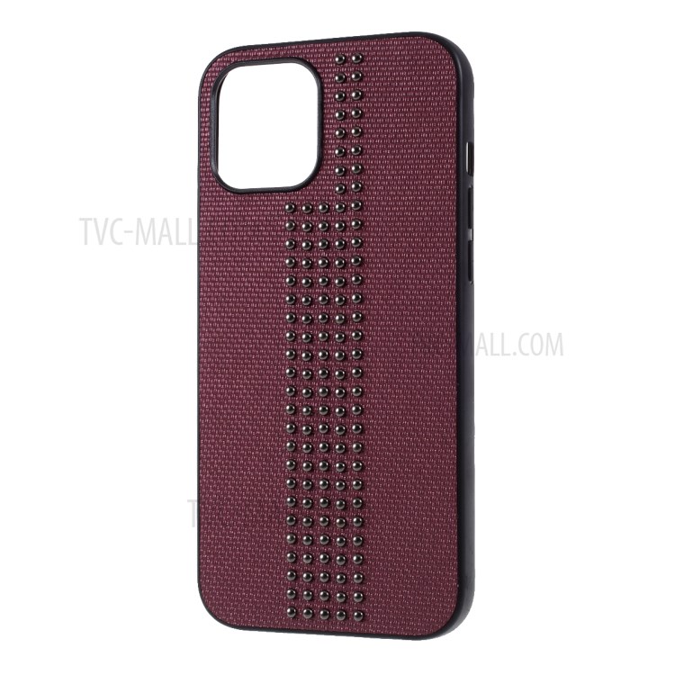 Rivet Style PU Leather Coated TPU PC Cover for iPhone 12 Pro 6.1 inch - Wine Red-2