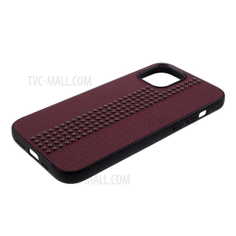 Rivet Style PU Leather Coated TPU PC Cover for iPhone 12 Pro 6.1 inch - Wine Red-3