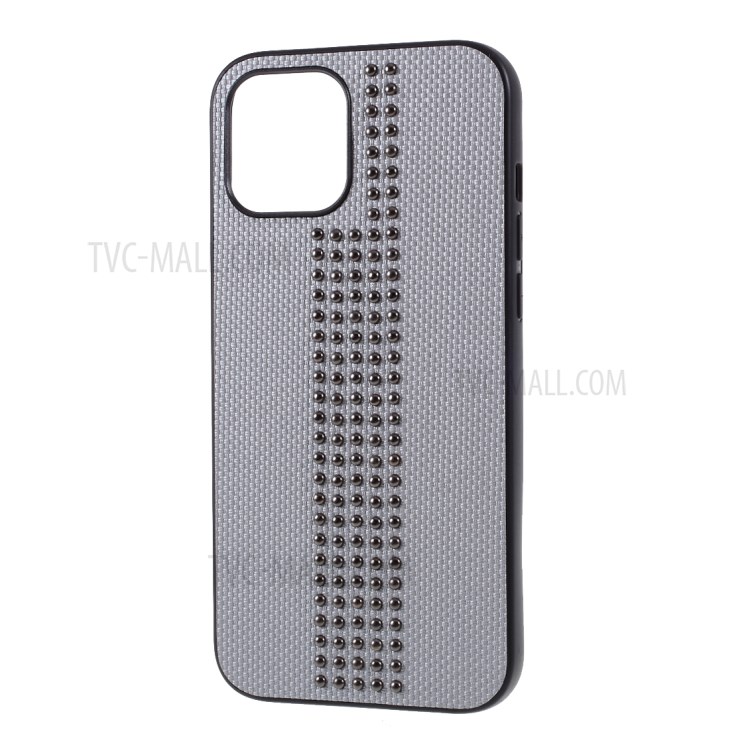 Rivet Style PU Leather with TPU PC Cover for iPhone 12 - Grey-4