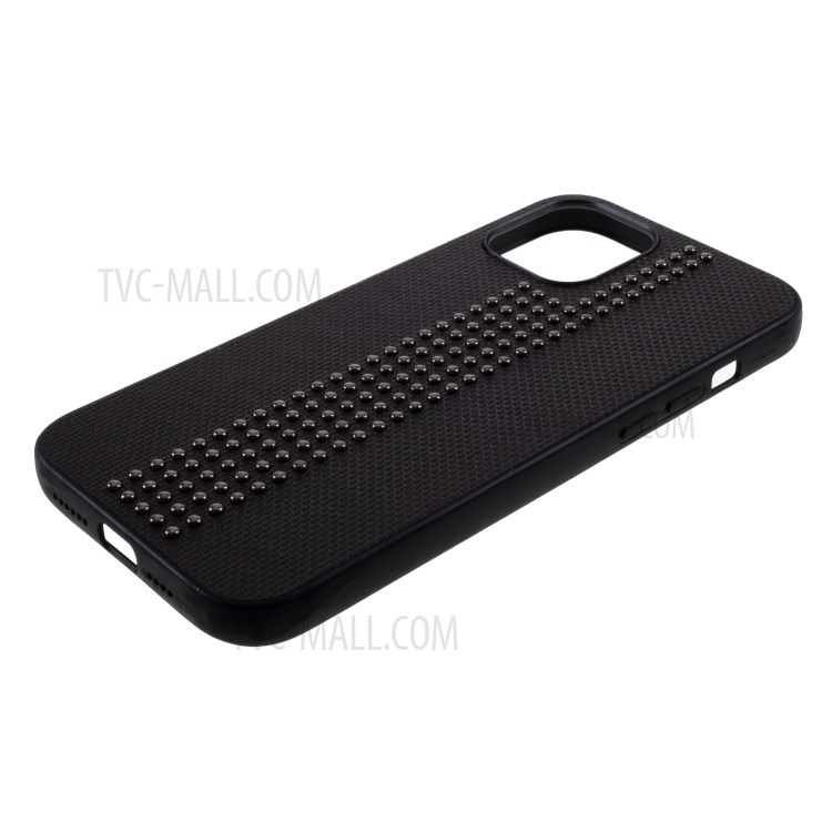 Estilo Rebite Couro PU Revestido Cobertura TPU PC Para Iphone 12 5,4 Polegadas - Preto-4
