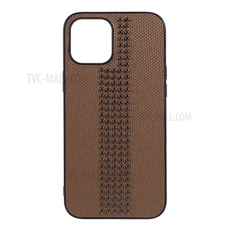 Rivet Style PU Leather Coated TPU PC Cover for iPhone 12 5.4 inch - Brown-1