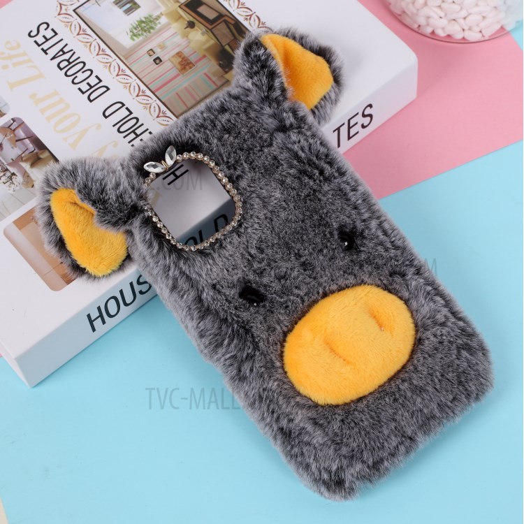 Pig Shaped Fur Coated Soft TPU Phone Cover Case for Apple iPhone 12 Pro Max 6.7 inch - Black-1