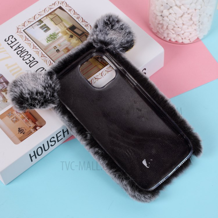 Pig Shaped Fur Coated Soft TPU Phone Cover Case for Apple iPhone 12 Pro Max 6.7 inch - Black-4