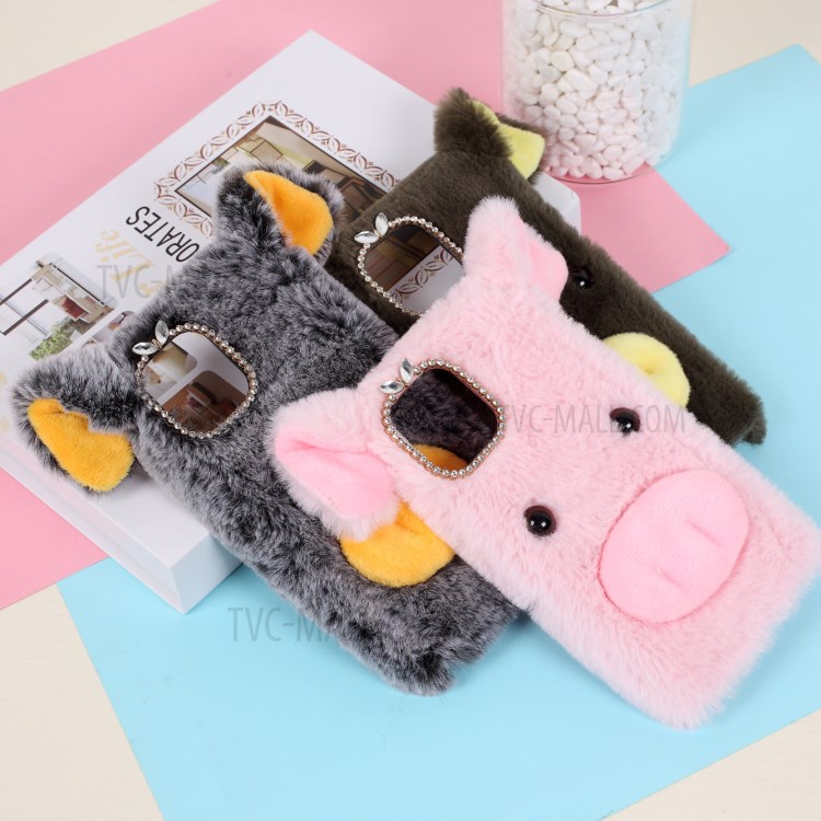 Pig Shaped Fur Coated Soft TPU Phone Cover Case for Apple iPhone 12 Pro Max 6.7 inch - Black-5